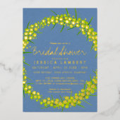 ブライダルシャワーアカシアイエローアートの花 箔招待状 (正面)