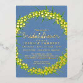 ブライダルシャワーアカシアイエローアートの花 箔招待状