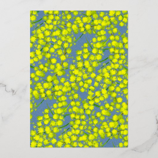 ブライダルシャワーアカシアイエローアートの花 箔招待状 (裏面)