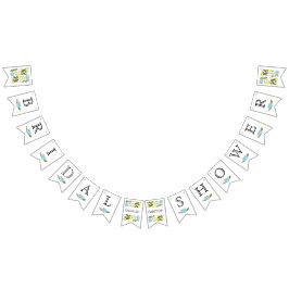 ブライダルシャワーアクアと黄色の野生結婚の花 バンティングフラッグ