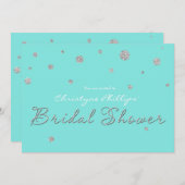 ブライダルシャワーアクアブルーシルバーグリッターカーモダンド 招待状 (正面/裏面)