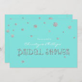 ブライダルシャワーアクア&シルバーグリッターカーモダンド 招待状 (正面/裏面)