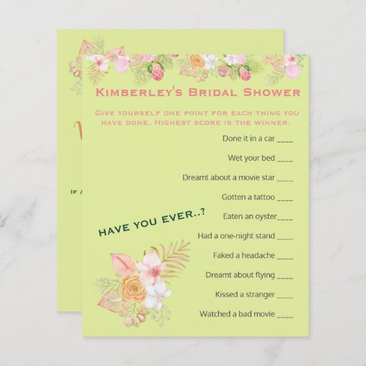 ブライダルシャワーアクティビティボーホフローラワイアーストゲーム (正面/裏面)
