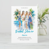 ブライダルシャワーアットビーチウォーター結婚カラー 招待状 (スタンド正面)