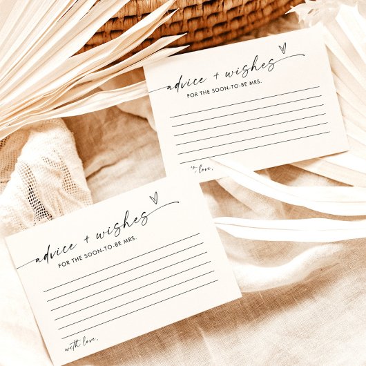ブライダルシャワーアドバイスとウィッシュズカード、ミニマリスト 招待状