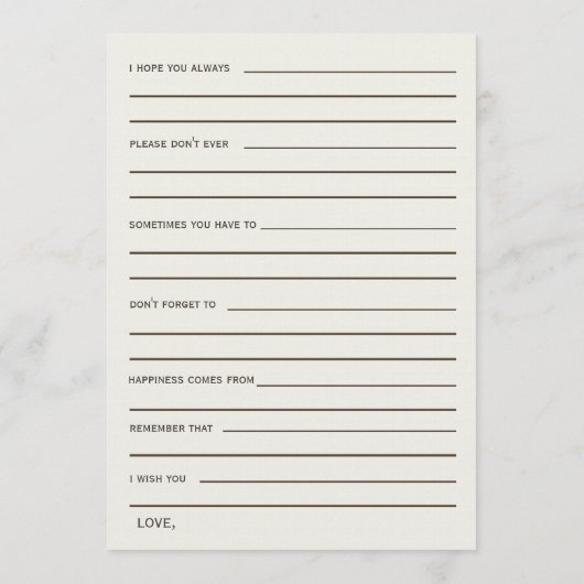 ブライダルシャワーアドバイスとWell Wishesカード アドバイスカード (裏面)