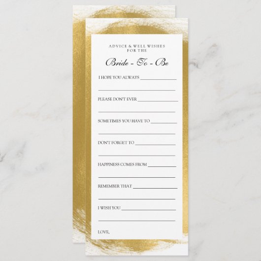ブライダルシャワーアドバイスカードの金ゴールド絵を描ルック アドバイスカード (正面/裏面)