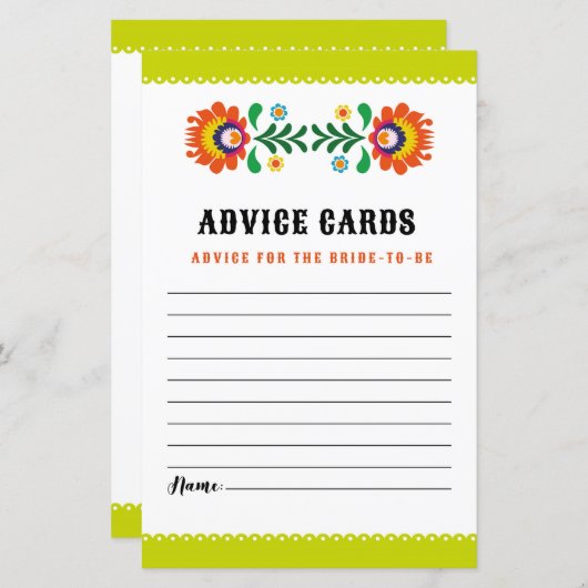 ブライダルシャワーアドバイスカードゲームフィエスタカード (正面/裏面)