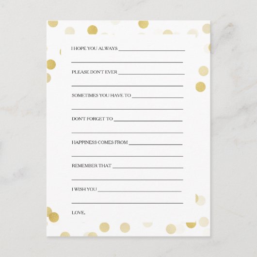 ブライダルシャワーアドバイスカードフェイクゴールドフォイルグリッター アドバイスカード (正面)