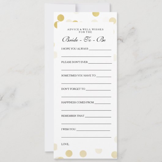 ブライダルシャワーアドバイスカードフェイクゴールドフォイルグリッター 招待状 (正面)