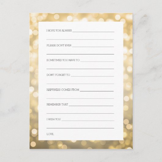 ブライダルシャワーアドバイスカード金ゴールドグリッターライト アドバイスカード (正面)