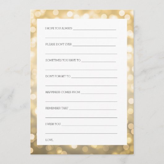 ブライダルシャワーアドバイスカード金ゴールドグリッターライト アドバイスカード (正面)