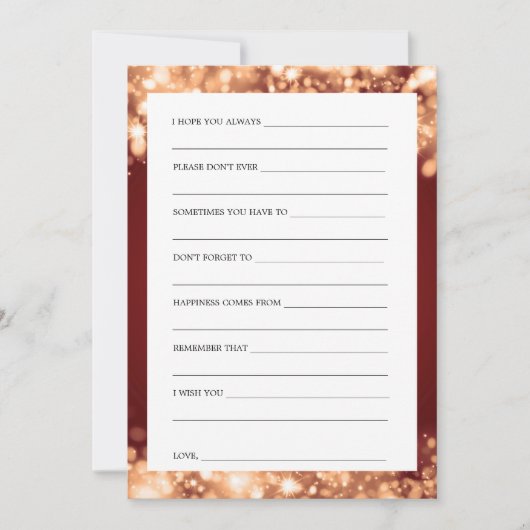 ブライダルシャワーアドバイスカード金ゴールドラきらめくイト 招待状 (正面)