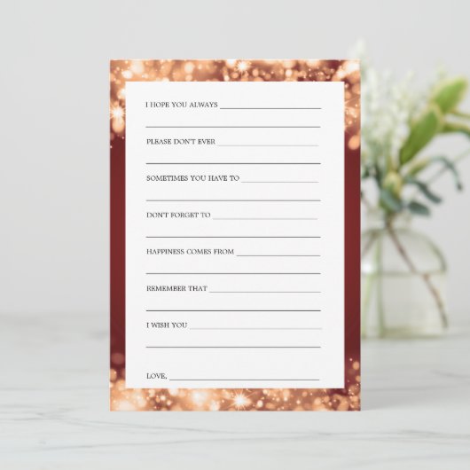 ブライダルシャワーアドバイスカード金ゴールドラきらめくイト 招待状 (スタンド正面)