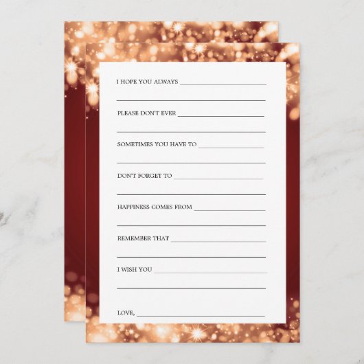 ブライダルシャワーアドバイスカード金ゴールドラきらめくイト 招待状 (正面/裏面)