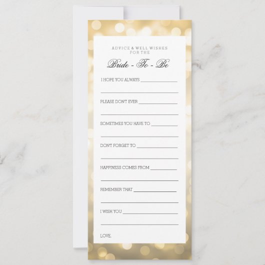 ブライダルシャワーアドバイスカード ゴールドグリッター ライト 招待状 (正面)