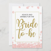 ブライダルシャワーアドバイス標識 |ピンクと金ゴールド 招待状 (正面)
