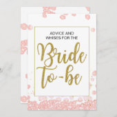 ブライダルシャワーアドバイス標識 |ピンクと金ゴールド 招待状 (正面/裏面)