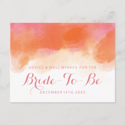 ブライダルシャワーアドバイス赤面ピンクコーラルウォーター色 アドバイスカード (正面)