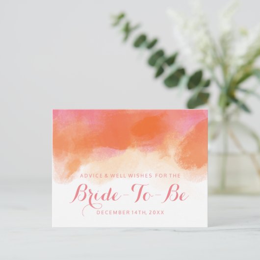 ブライダルシャワーアドバイス赤面ピンクコーラルウォーター色 アドバイスカード (スタンド正面)