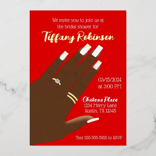 ブライダルシャワーアフリカ系アメリカ実在人 箔招待状 (正面)