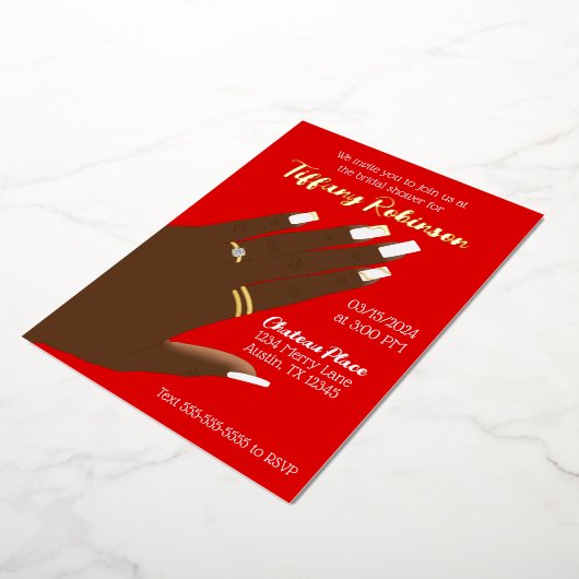 ブライダルシャワーアフリカ系アメリカ実在人 箔招待状 (回転した状態)