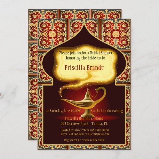 ブライダルシャワーアラビアの夜、花嫁を祝うアラビアの夜 招待状 (正面/裏面)