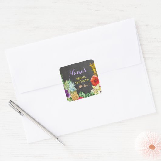 ブライダルシャワーアロハルアウ（ハワイ式宴会）かわいらしラベル スクエアシール (封筒)