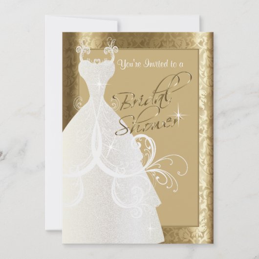 ブライダルシャワーアンティーク金ゴールドダマスク 招待状 (正面)