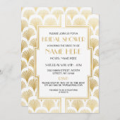 ブライダルシャワーアールデコ1920の白および金ゴールドパーティー 招待状 (正面/裏面)