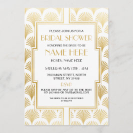 ブライダルシャワーアールデコ1920の白および金ゴールドパーティー 招待状