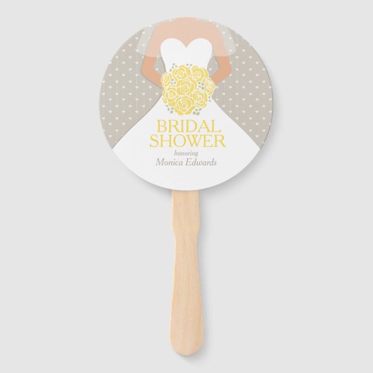 ブライダルシャワーイエローローズホワイトドレスフカスタムァン ハンドファン (正面)