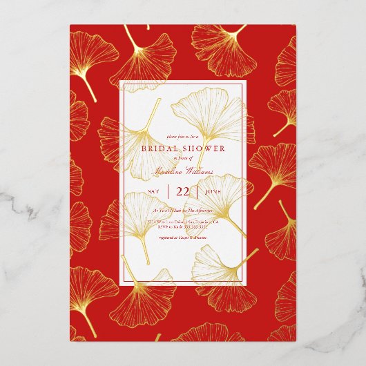 ブライダルシャワーイチョウ葉 箔シーズンカード (正面)