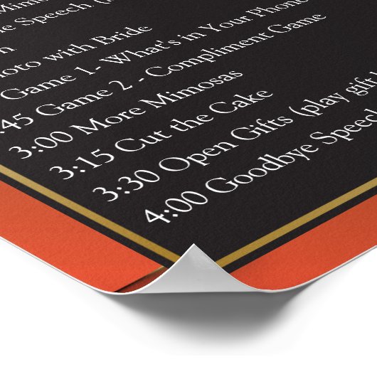 ブライダルシャワーイベント ✨ オレンジゴールド ファン カスタム ポスター (角)