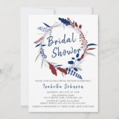 ブライダルシャワーインお洒落ブルーフローラリース 招待状 (正面)