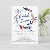 ブライダルシャワーインお洒落ブルーフローラリース 招待状 (スタンド正面)