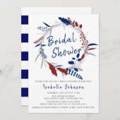 ブライダルシャワーインお洒落ブルーフローラリース 招待状 (正面/裏面)