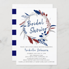 ブライダルシャワーインお洒落ブルーフローラリース 招待状