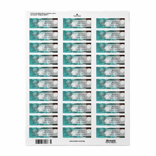 ブライダルシャワーインターコイズブルーとブラウン ラベル (フルシート)