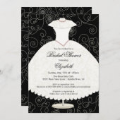 ブライダルシャワーインビテーションガウン白黒フローラ 招待状 (正面/裏面)