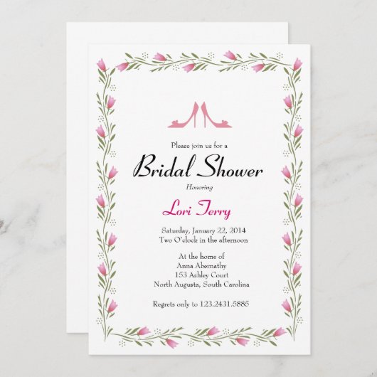 ブライダルシャワーインビテーション-フラワーズ&ブライダルシューズ 招待状 (正面/裏面)