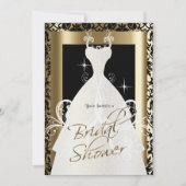 ブライダルシャワーインブラックダマスク&メタリック金ゴールド 招待状 (正面)
