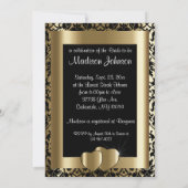 ブライダルシャワーインブラックダマスク&メタリック金ゴールド 招待状 (裏面)