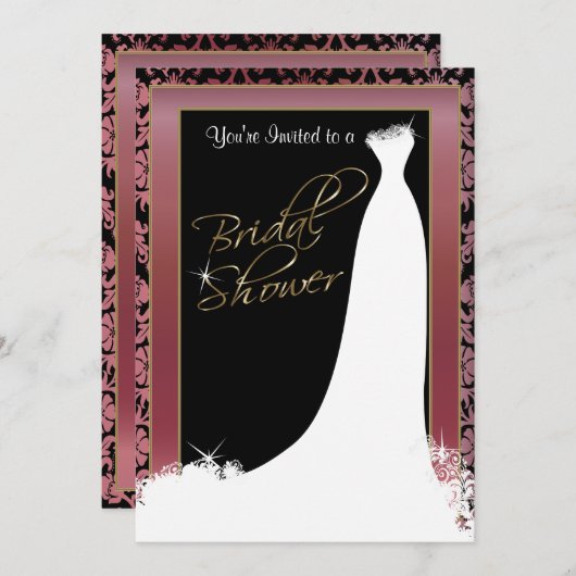 ブライダルシャワーインメタリック金ゴールド&バラ招待状 招待状 (正面/裏面)