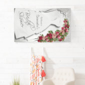 ブライダルシャワーイン白グリッター 横断幕 (インサイチュ)