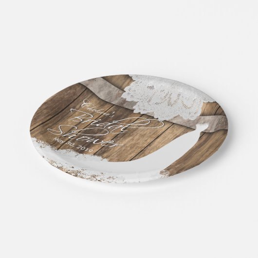 ブライダルシャワーイン素朴ウッド&ホワイトレース ペーパープレート (アングル)