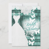 ブライダルシャワーイン素朴ティール(緑がかった色)バーンウッドアンドレース 招待状 (正面)