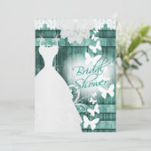 ブライダルシャワーイン素朴ティール(緑がかった色)バーンウッドアンドレース 招待状 (スタンド正面)