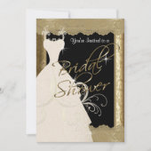 ブライダルシャワーイン金属アンティーク金ゴールド&レース 招待状 (正面)