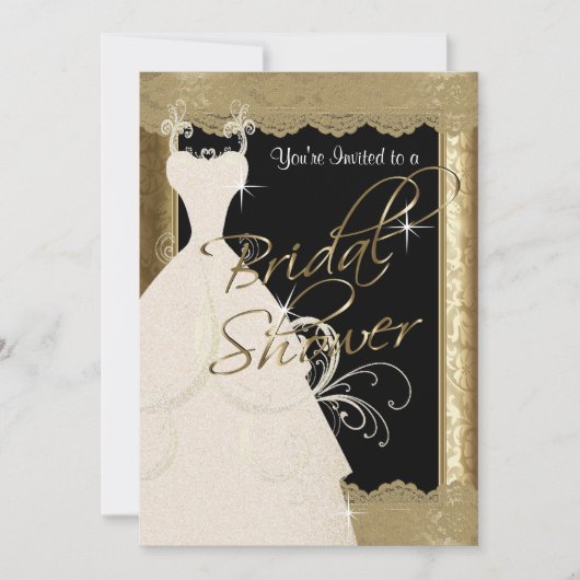 ブライダルシャワーイン金属アンティーク金ゴールド&レース 招待状 (正面)